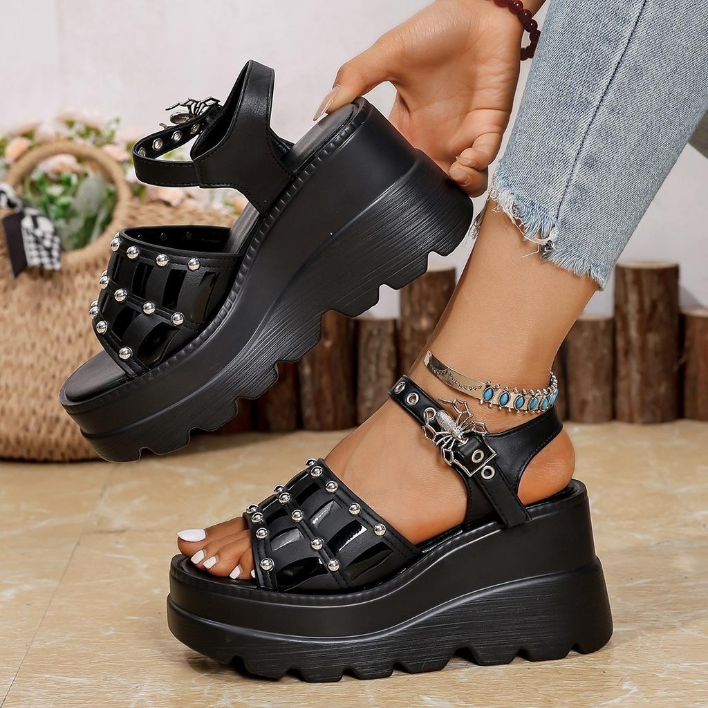 Fashion Shoes for Women 2025 Fashion Buckle Strap Women's Sandals Summer Street Sandals Female Wedge Shoes Ladies Punk Platform Pumps