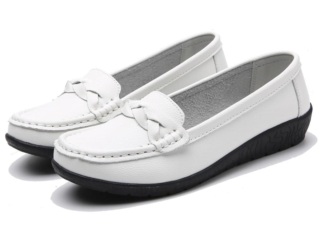 WUIWUIYU Nurse Comfortable and Perfect for Commuting and Standing Size Women's Slip-On Loafers, Shoes, Flats, Fatigue-Reducing, Work, White, 23.5cm