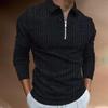 Spring New Men's 3D Printed Casual Long Sleeve Zipper Polo Shirt