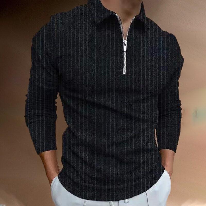 Spring New Men's 3D Printed Casual Long Sleeve Zipper Polo Shirt