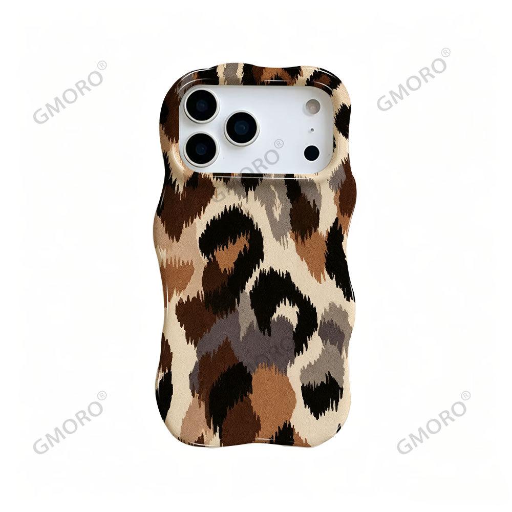 Premium brown leopard print mobile phone case Apple 15promax wave double-layer film case iPhone17 European and American style