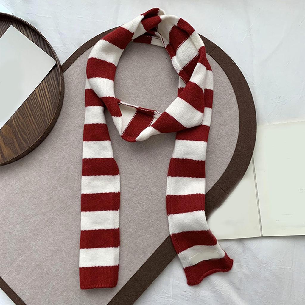 Handmade Knitted Striped Scarf for Female Girl Y2K Long Neck Scarf Spring Autumn Narrow Thin Scarf Harajuku Neck Wear