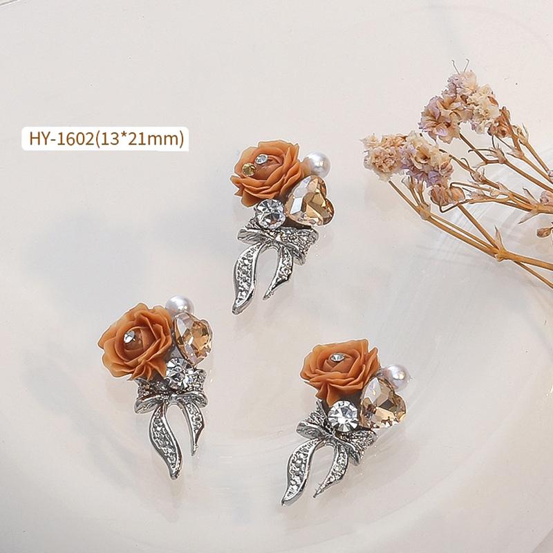 3Pcs Diy Nail Art Decoration 3D Bow-Tied Camellia Nail Art Charm Rose  Nail Drill For Valentine'S Day Manicure Design