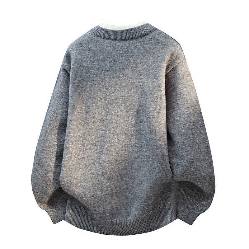 Men's Loose Casual Red Knit Henley Sweater - Autumn/Winter Trend