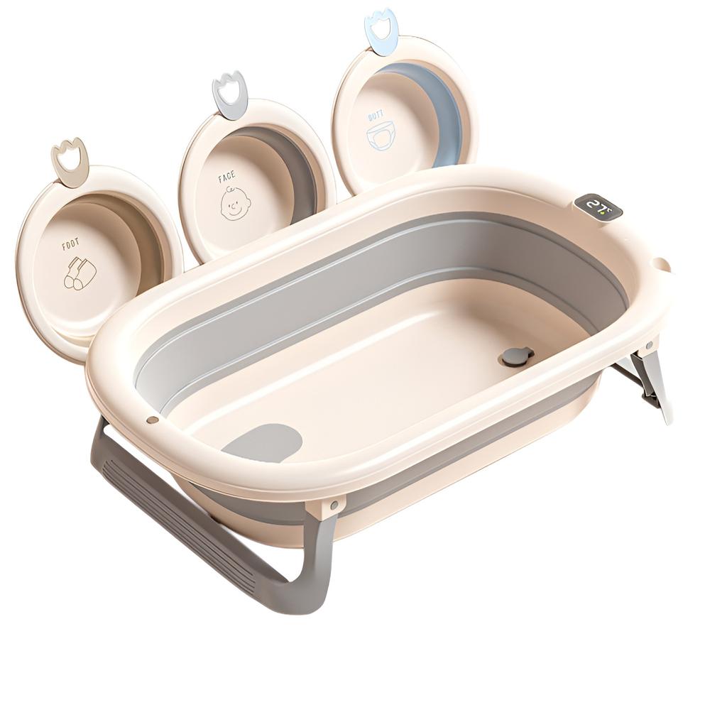 Household intelligent constant temperature large capacity baby folding bathtub children can sit and