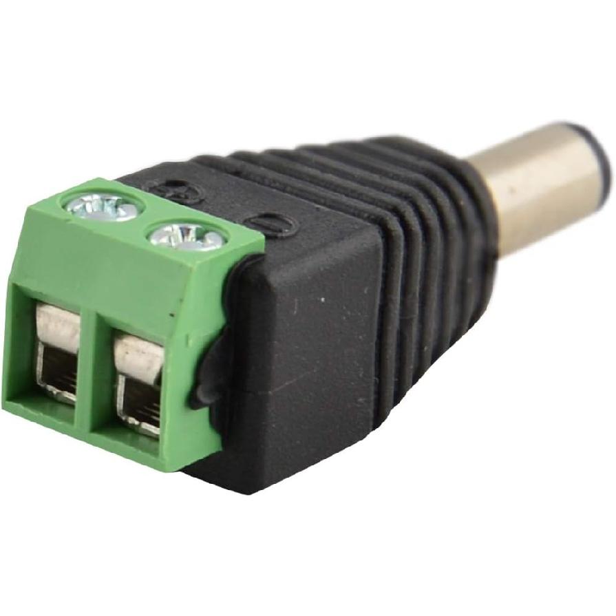 JacobsParts Male DC Barrel Power Plug Screw-on Wire Connector 5.5mm x 2.1mm for 12V/24V LED Strip and Electronics (10 Pack)