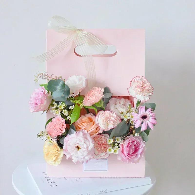 Handheld Bag with Window Opening Flower Box Kraft Paper Multicolor Flower Box Teaching Materials for Floral Packaging  Gift Boxs