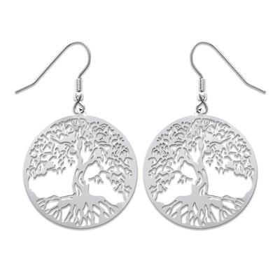 [N7692] - Silver 'Tree of Life' Steel Earrings - 30 Mm