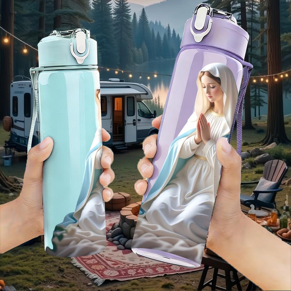 1PC Pale Blue Cloak Virgin Mary 750ml Color Plastic Water Bottle Leakproof Flip Straw Lid For Sports Office Home Use