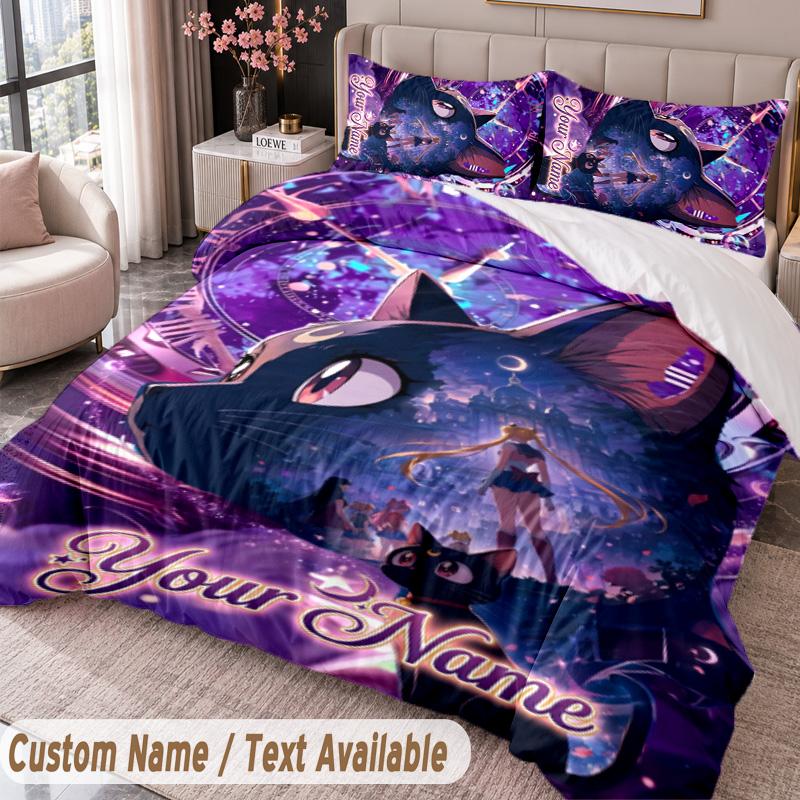 Custom Name Text 3Pcs Bedding Set Sailor Moon Duvet Cover And Two Pillowcases