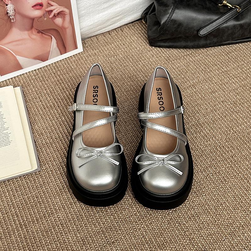 French bow thick sole height increase Mary Jane shoes women's 2025 new summer wear with skirt retro single shoes