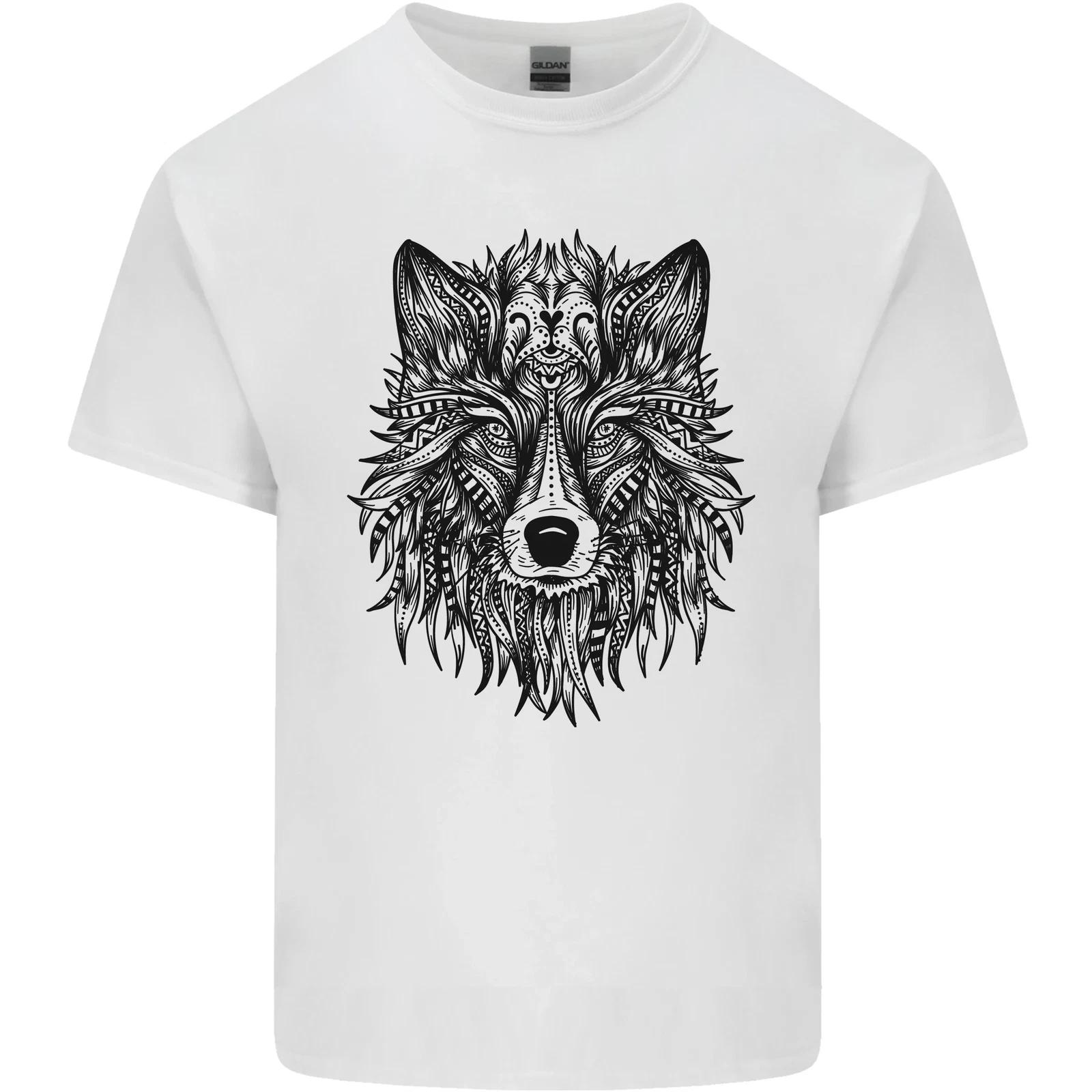 Mandala Tribal Wolf Tattoo Kids T-Shirt Childrens S