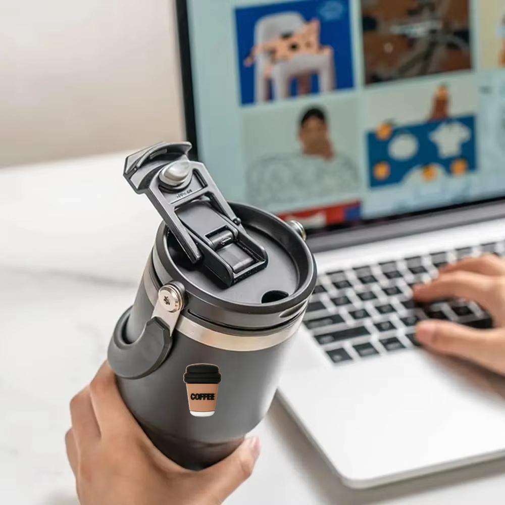 Tyeso 1200ML Vacuum Flasks Stainless Steel Coffee Cup Cold Hot Double-layer Insulated Big Capacity Cold Water Cup with Coffee Sticker