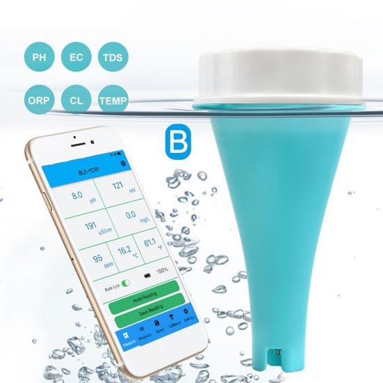 6-in-1 Smart Pool Water Tester Digital Display IP67 Waterproof Bluetooth-compatible PH/Chlorine/ORP/EC/TDS/Temperature Meter