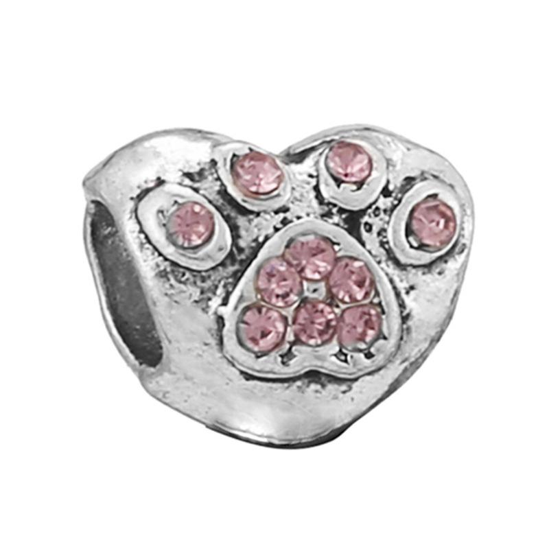 New Silver Plated Pink Diamond Butterfly Alloy Large Hole Charm Beads For DIY Bracelet Necklace Jewelry Accessories Gift