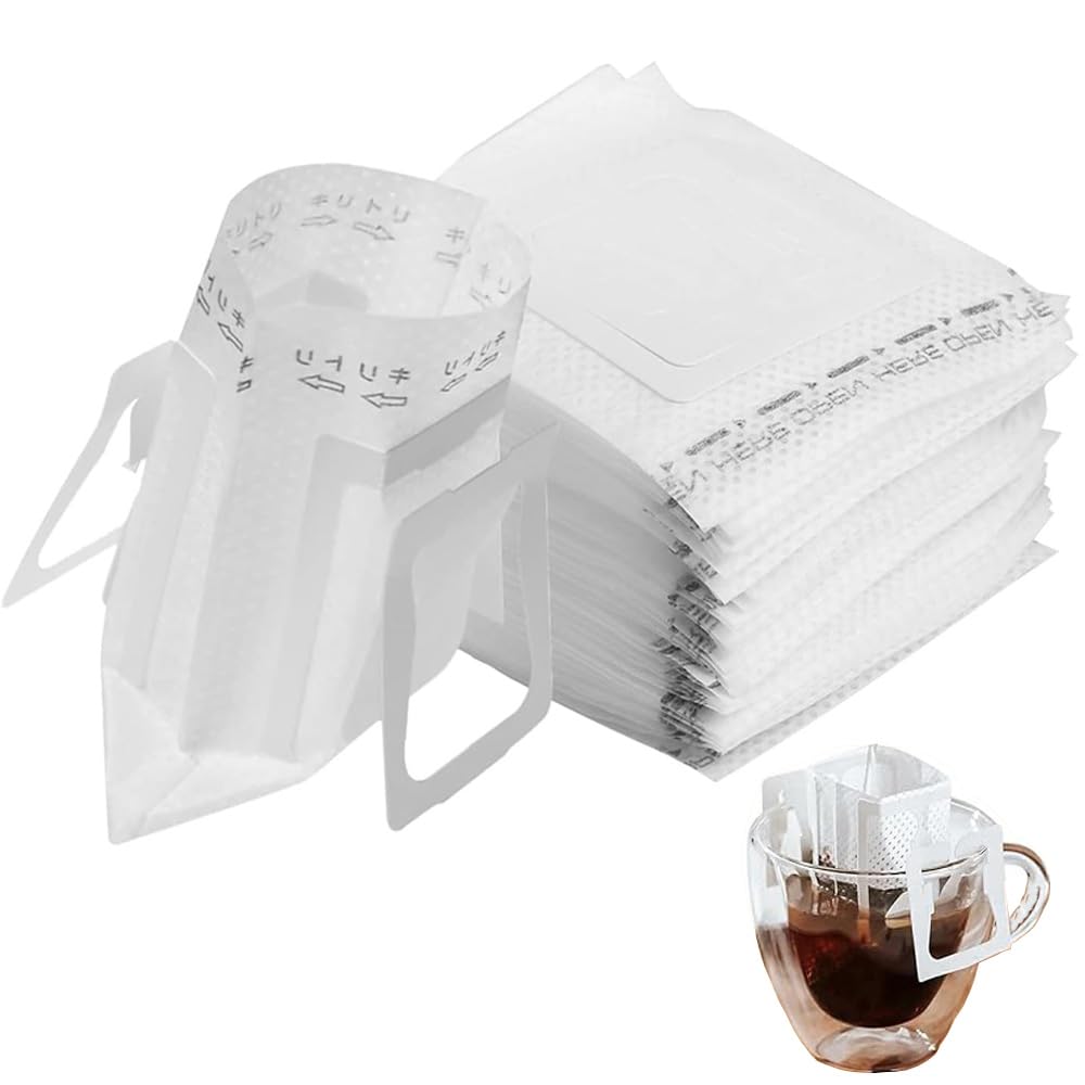 YFFSFDC Kaffe Hengende Øre Drypp Bærbar Dryppkaffe DIY Kaffefilter Pakke med 100 Filtre, Poser, Papir, Reise, Kontor, Verktøy,