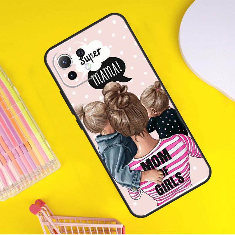 Black Brown Hair Baby Mom Girl Queen Cover For Xiaomi 14 Ultra 13 11T 12T 13T 14T Pro POCO X6 X7 Pro X3 X5 F3 F5 F6 M6 Pro Case