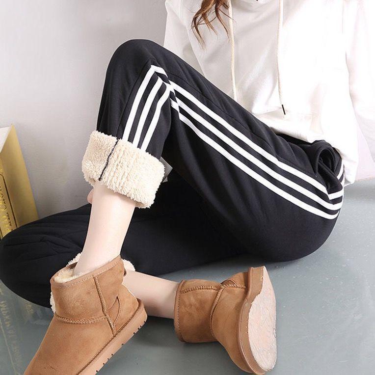 

Осенне-зимние женские брюки больших размеров с подкладкой, спортивные брюки-харланы 3XL чёрный