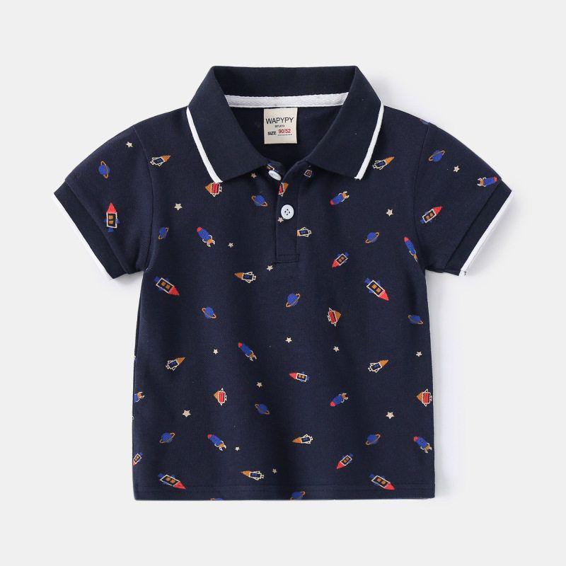 Boys  Half-Sleeve Polo Shirt, Summer Children s Clothing, Kids  Short-Sleeve T-Shirt with All-Over Dinosaur Print, Baby Boy Rocket Shirt Navy Rocket 90