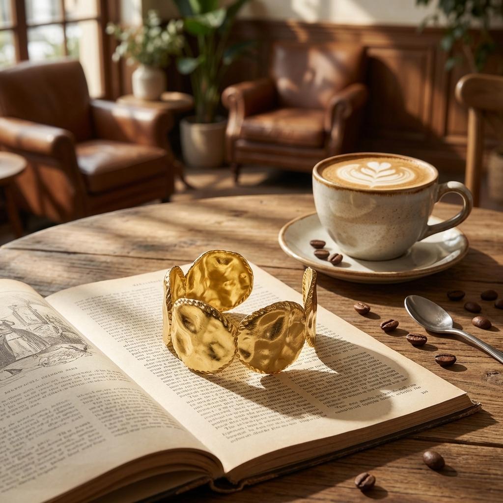 Classical Irregular Hammered Stainless Steel Cuff Bracelet for Women Luxury Gold Plated Embossed Bangle Party Jewelry Gift