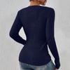 Women's Solid Color Button Knit Pullover V-neck Slim Fit Long Sleeved T-shirt Top