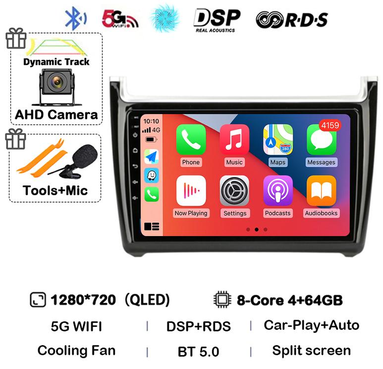 Android 14 Carplay Auto 2din Car Radio For Volkswagen VW Polo 2008-2020 Multimedia Video Player GPS Head Unit Stereo 360 Camera