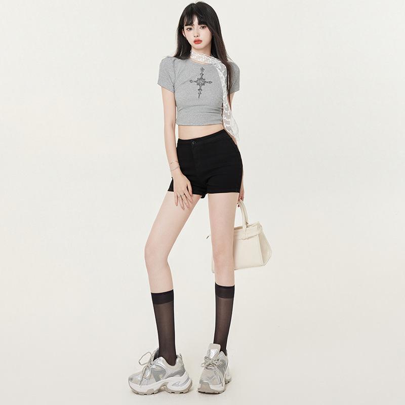 European & American Style High-Waisted Peach Hip Denim Shorts - Slimming Casual Summer Wear