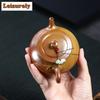 130ml Antique Yixing Purple Clay Teapots Handmade Stone Scoop Pot Raw Ore Gold Section Mud Kettle With Filter Zisha Tea Set Gift