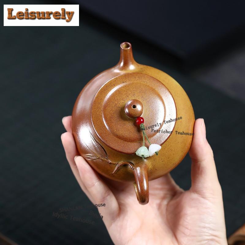 130ml Antique Yixing Purple Clay Teapots Handmade Stone Scoop Pot Raw Ore Gold Section Mud Kettle With Filter Zisha Tea Set Gift