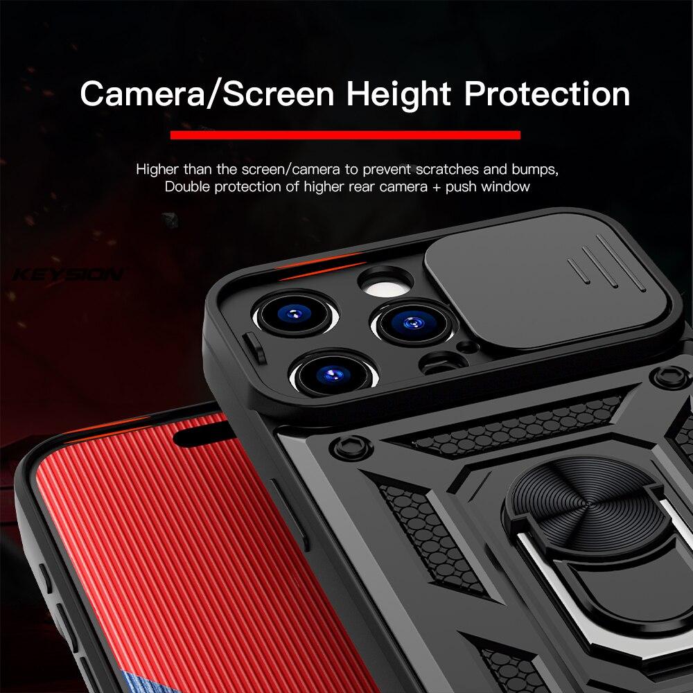 KEYSION Shockproof Case for iPhone 15 Pro Max 15 Ultra Slide Camera Lens Protection Ring Phone Cover for iPhone 14 13 12 11 Pro