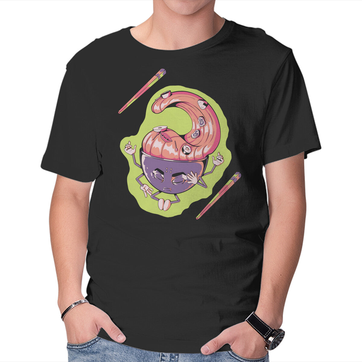 Unisex Crew Neck T-Shirt Peace Ramen Graphic Short Sleeve Casual Tee XXXL