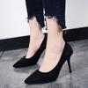 Plus Size Women's Suede Stiletto Heels - Black Pointed Toe, Spring/Autumn Collection