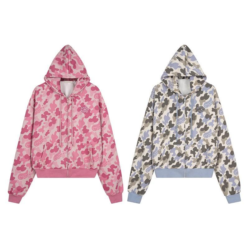 2026 Unisex Oversized Kapuzen-Reißverschluss-Sweatshirt Camouflage-Print Streetwear Freizeitjacke