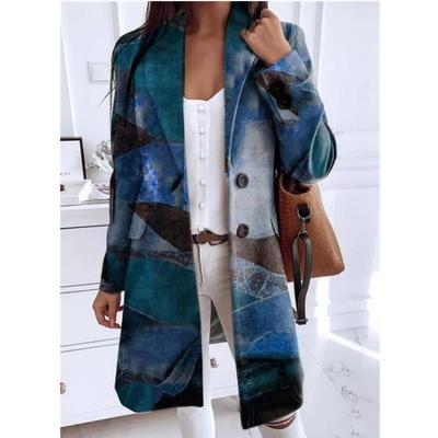 Damen Übergröße Langer Wollmantel Herbst Druck Locker Warm Mode Oberbekleidung