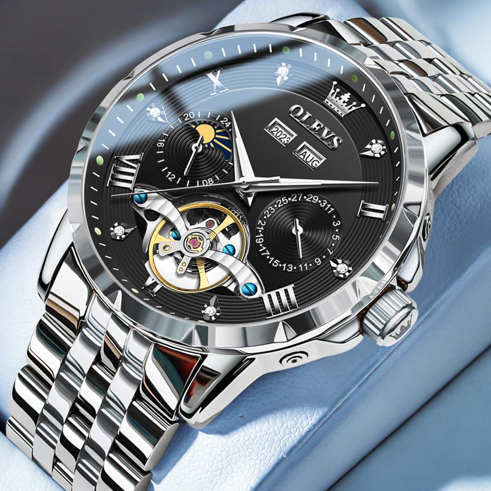 OLEVS Multifunctional Tourbillon Mechanical Men's Watches Water Resistant Automatic Self-Wind Skeleton Watch Men Relojes