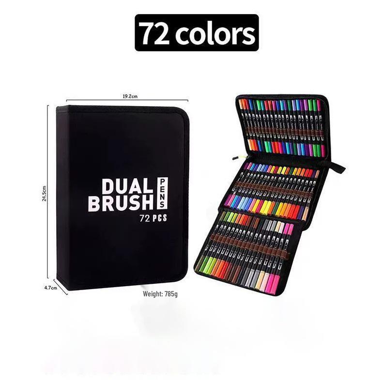 Double-Ended Watercolor Pen Set with Soft Tip: Black Barrel Fineliners for Art Students In Cloth Bag