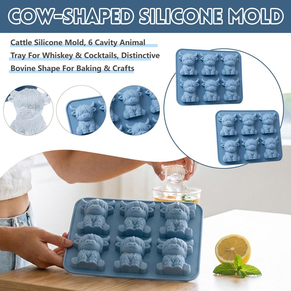 2pcs Cattle Silicone Mold, 6 Cavity Animal Tray For Whiskey & Cocktails, Distinctive Bovine Shape For Baking & Crafts