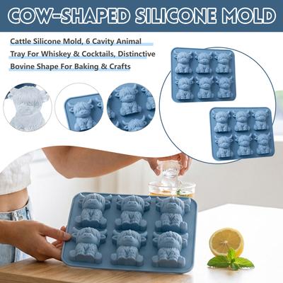 2pcs Cattle Silicone Mold, 6 Cavity Animal Tray For Whiskey & Cocktails, Distinctive Bovine Shape For Baking & Crafts