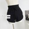 Long Gray Sports Shorts Show Legs Women Wear Loose Side Slit Wide-leg Pants High Waist Drawstring In Summer