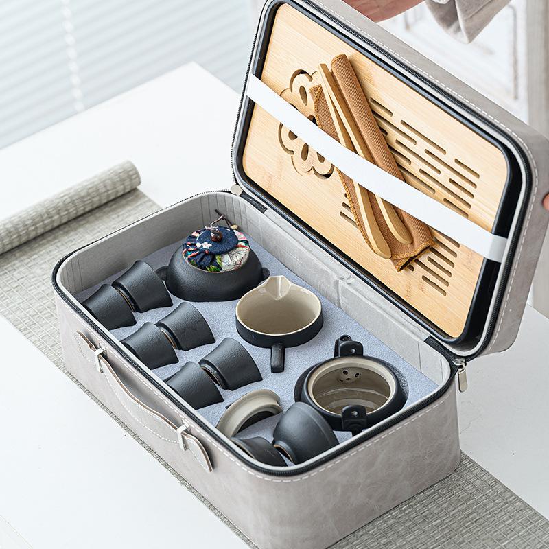 Travel tea set outdoor portable teapot tea tray household kung fu teacup ceramic business gift