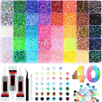3 Flaschen 10ml Kleber 40 Farben Harz Schillernd, 3mm 32000 Stück zum Basteln, Schillerndes Set mit 3 Klebern für Kleidung Schuhe Kunstbuch Kunst