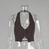 Gilet court pour femme à col bénitier sans manches ajusté sexy couleur unie bouton devant débardeur