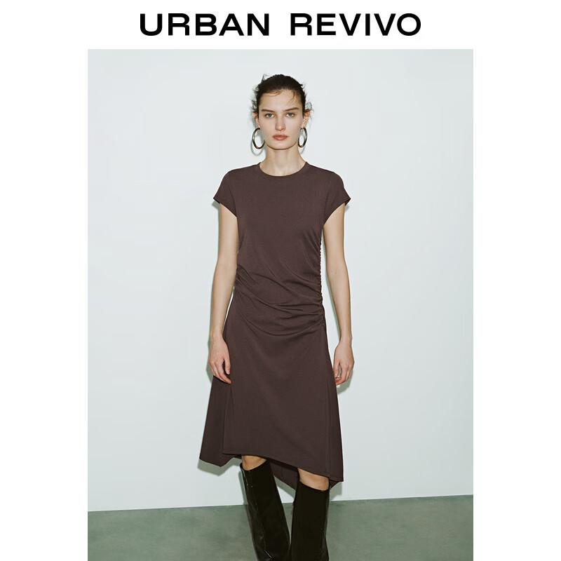 

UR 2025 Spring Women s Casual Irregular Pleated Short-Sleeve A-Line Dress M