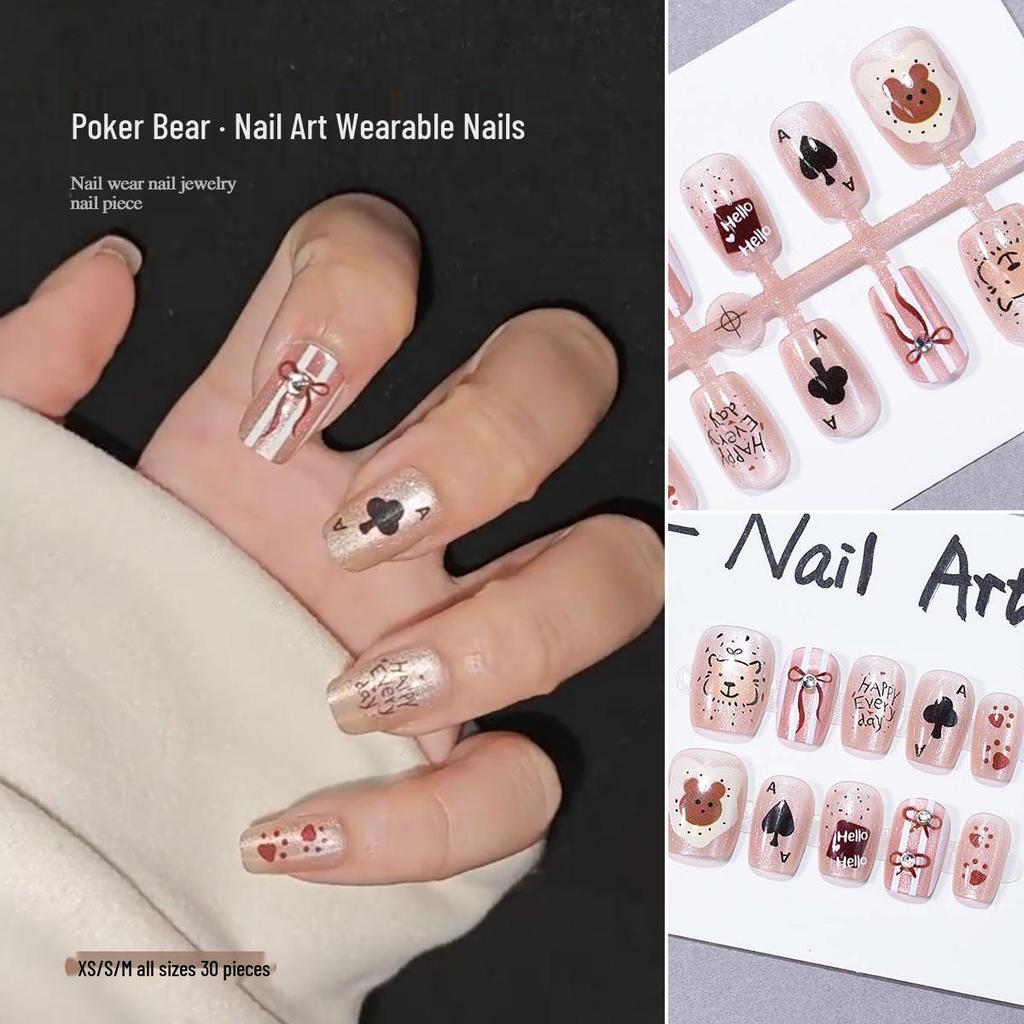 Girly Heart Poker Little Panda Eye Patches Hand-Painted Cute Style Nail Art Butterfly Patches - 30 Pieces.
