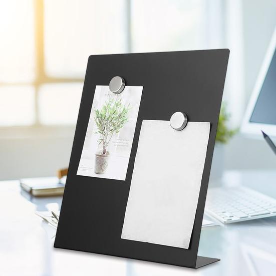Kovová nástěnka ve tvaru L Magnetický povrch Stolní stojan pro poznámky Fotografie Víceúčelový organizér pro kancelářské a domácí použití