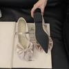 Fashion SUOJIALUN 2025 Spring New Brand Women Flat Shoes Fashion Big Bow-knot Ladies Elegant Mary Jane Shoes Square Low Heel Boat Shoes