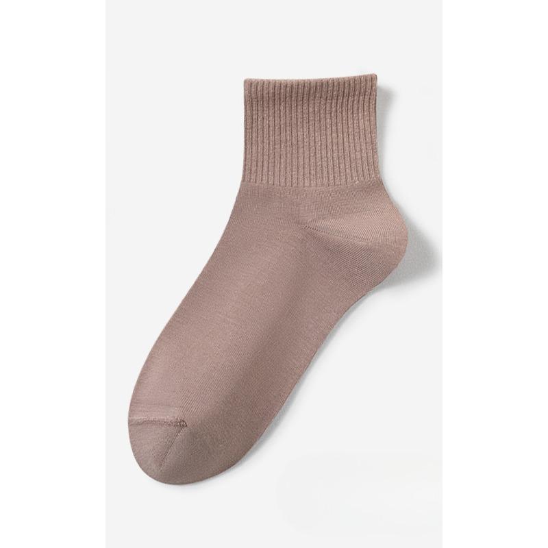 Men's Spring and Summer Pure Cotton Mid-calf Socks Solid Color Boneless Sewn Antibacterial Short Socks Men's Short Calf Cotton Socks