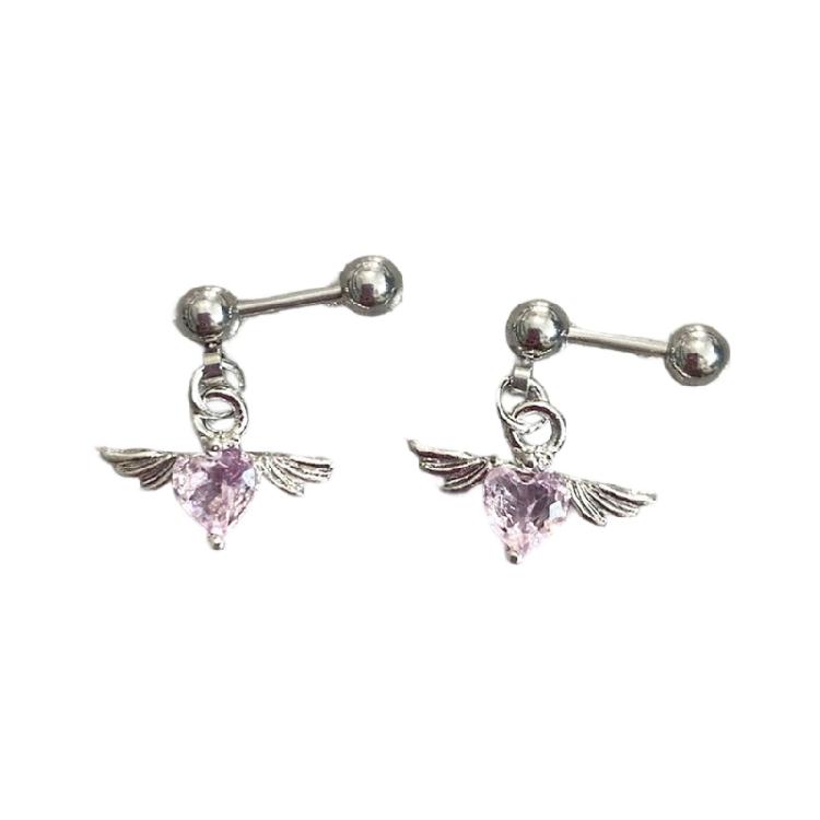 Angel Wing Heart Shape Earrings Stainless Steel Body Jewelry Ear Studs For Casual Or Formal Occasions
