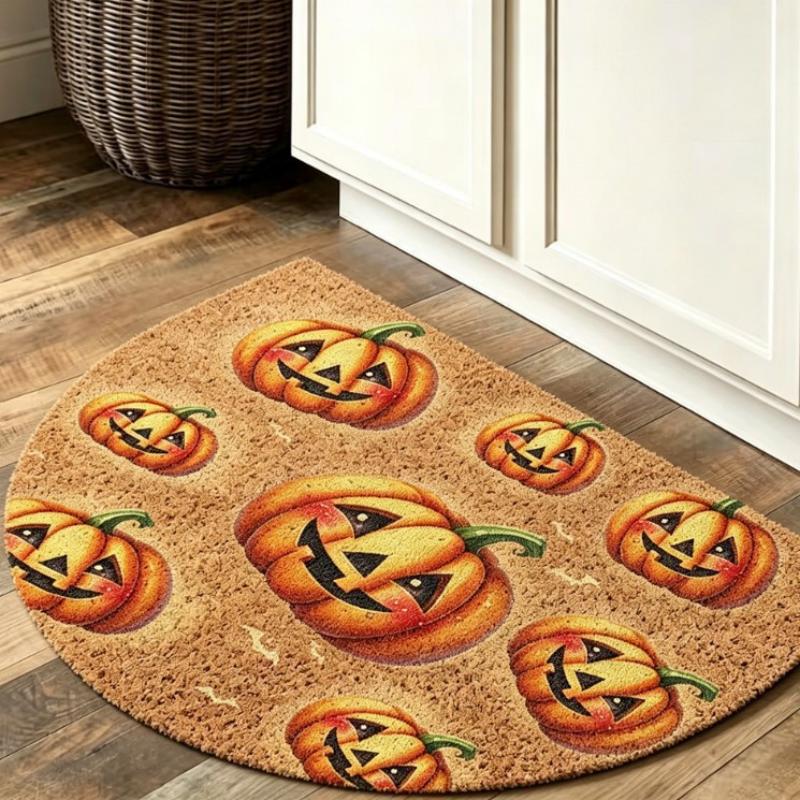Halloween Costume Dogs Semicircle Doormat Pumpkin Bat Spider Web Non Slip Floor Mat Front Door Holiday Home Decor