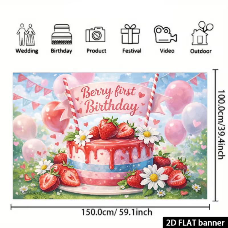 2D Erdbeere Erster Geburtstag Kulisse Berry Sweet Fotografie Hintergrund